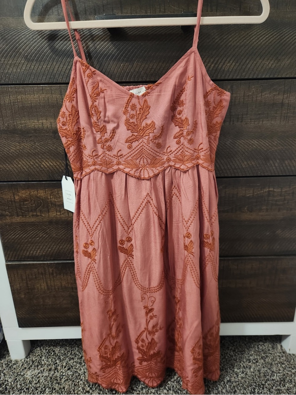 Embroidered Spaghetti-Strap Mini Dress in Dusty Rose NWT